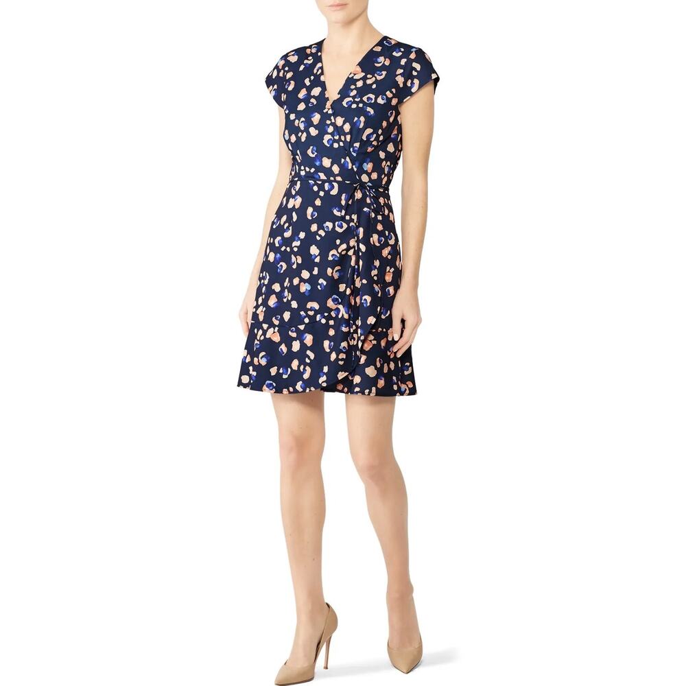 Hutch Clara Leopard V Neck Wrap Dress Abstract Floral Blue Pink XXS